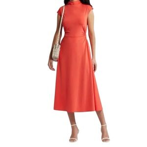 Open Edit (Nordstrom) Sleeveless Coral Midi Dress with Side Ring Detail